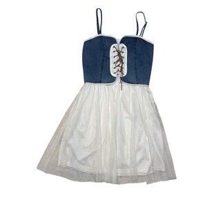 Wet Seal Y2K Corset Top Chiffon Denim Lace Up S Ren Faire Renaissance